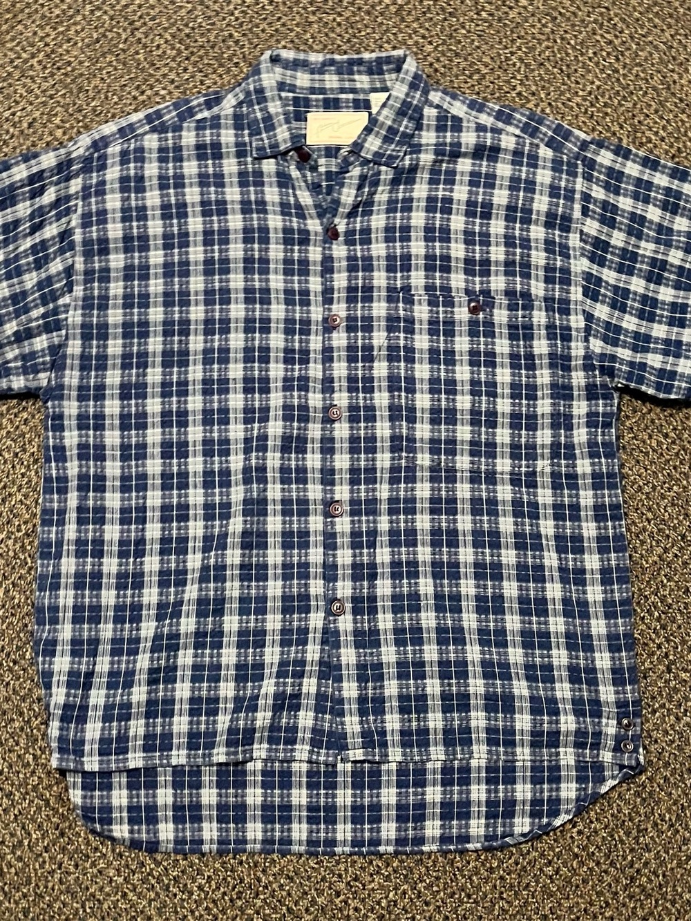 Address Unknown Vintage Men's Blue Plaid Short-Sleeve Button-Down Shirt
